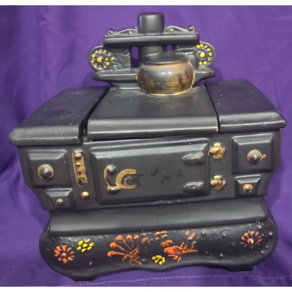 Vintage McCoy Art Pottery Old Fashioned Black Stove Cookie Jar